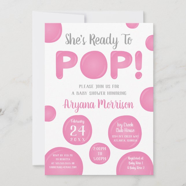 Invitation Prêt À Pop Baby shower, Rose (Devant)
