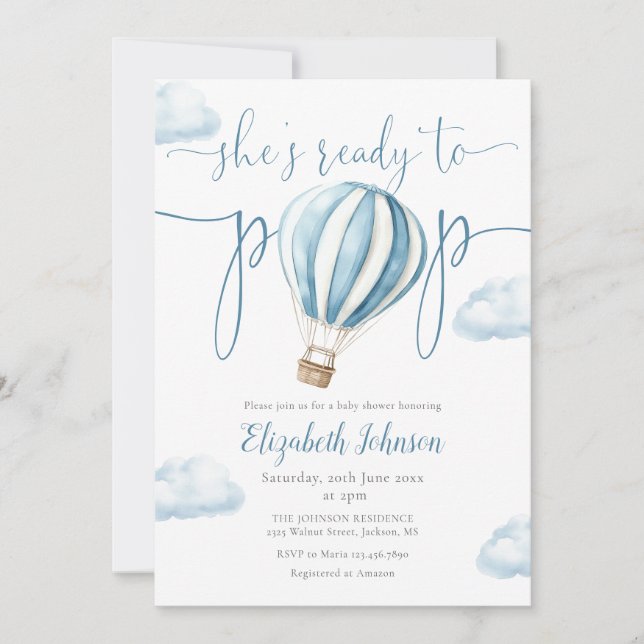 Invitation Prêt À Pop Blue Balloon Baby shower Garçon (Devant)