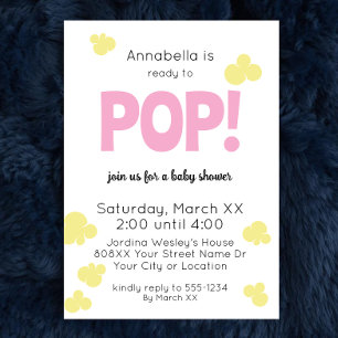 Invitation Prêt à pop mignonne fille Baby shower de maïs rose