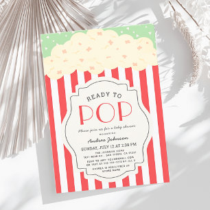 Invitation Prêt à pop Popcorn Red Stripe Baby shower