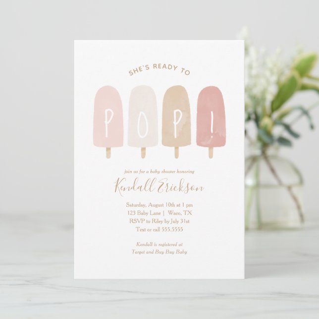 Invitation Prêt à pop rose Baby shower de fille Popsicle (Debout devant)