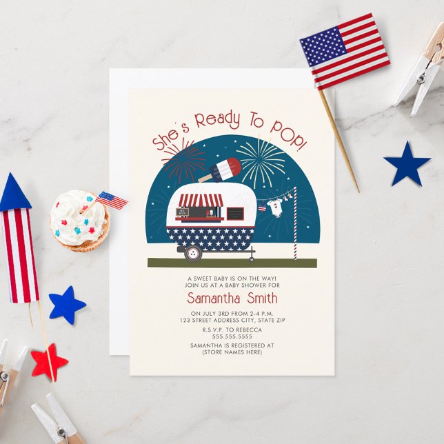 Invitation Prêt À Pop Rouge Blanc Bleu Baby shower Patriotiqu (Créateur téléchargé)