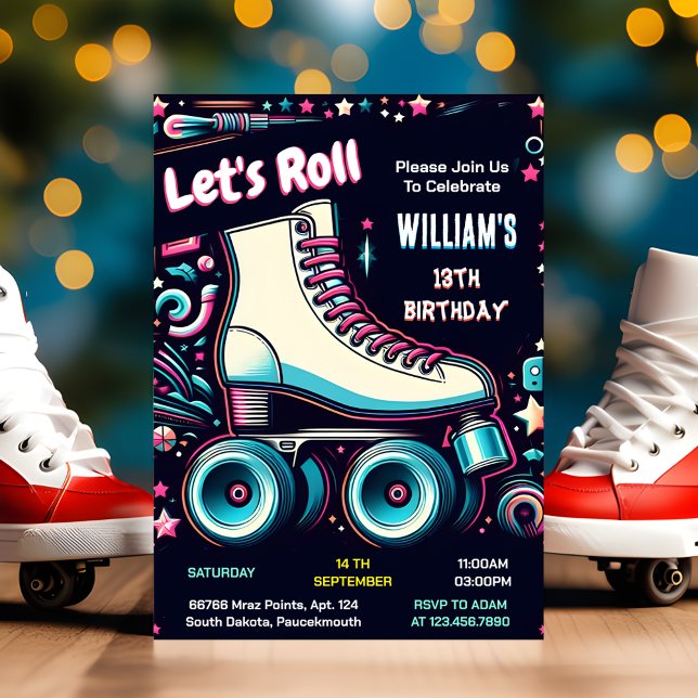 Invitation prêt cool garçons filles Roller Patinage 13e anniv (Créateur téléchargé)