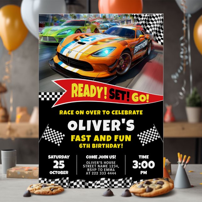 Invitation Prêt Partir Course Voiture Anniversaire (Créateur téléchargé)