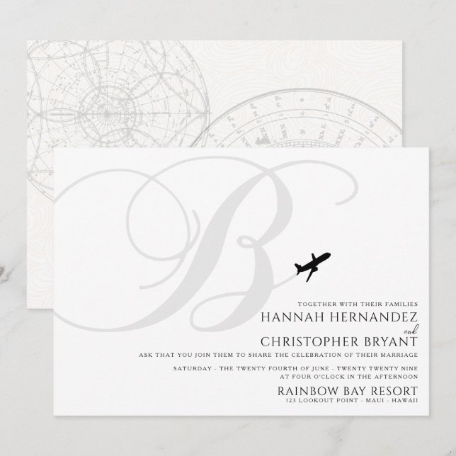 Invitation Prêt pour le décollage B Mariage initial (Devant / Derrière)