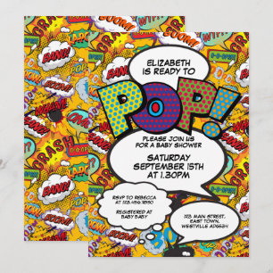 Invitation Prêt pour Pop Baby shower Comic Book Modern