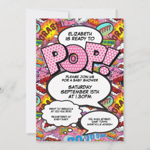 Invitation Prêt pour pop Baby shower rose moderne