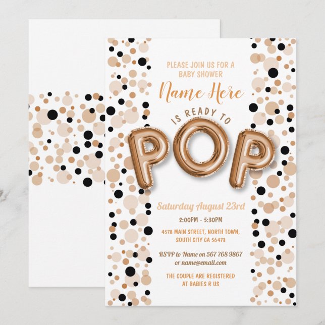 Invitation Prêt pour POP Boy Baby shower Rose Gold Elegant (Devant / Derrière)