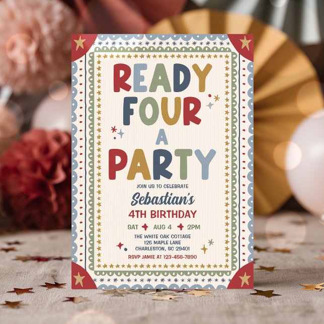 Invitation Prêt pour une fête garçon capricieux 4ème annivers (Créateur téléchargé)