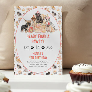 Invitation Prêt Quatre une Fête Chien Neutre 4ème Anniversair