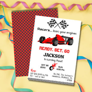Invitation Prêt set aller rouge voiture de course moderne 4e 
