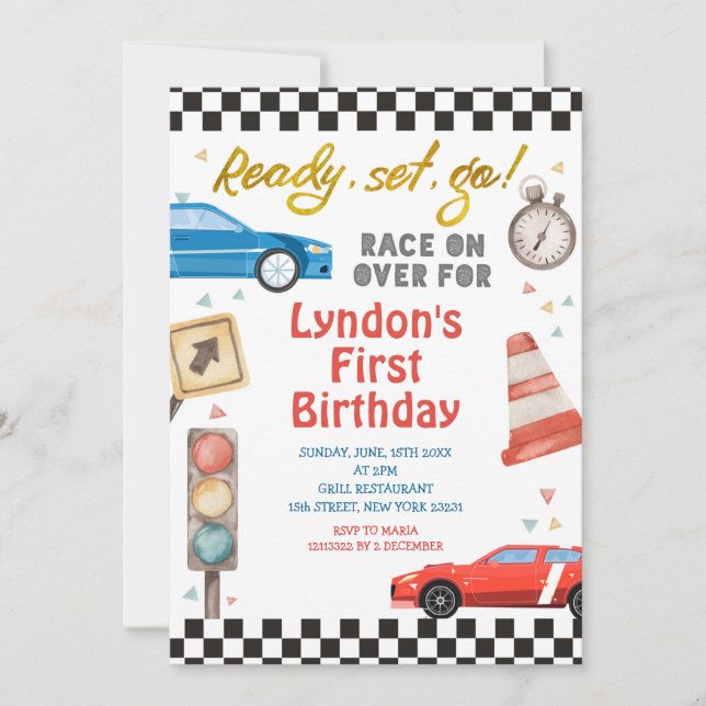 Invitation Prêt, set, Go Race sur la 1ère fête d'anniversaire (Devant)