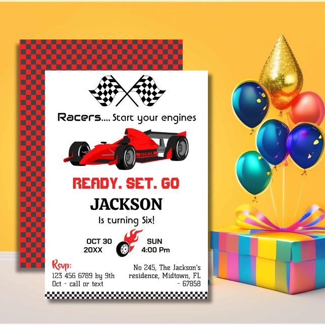 Invitation Prêt set go rouge voiture de course moderne 6e ann (Créateur téléchargé)