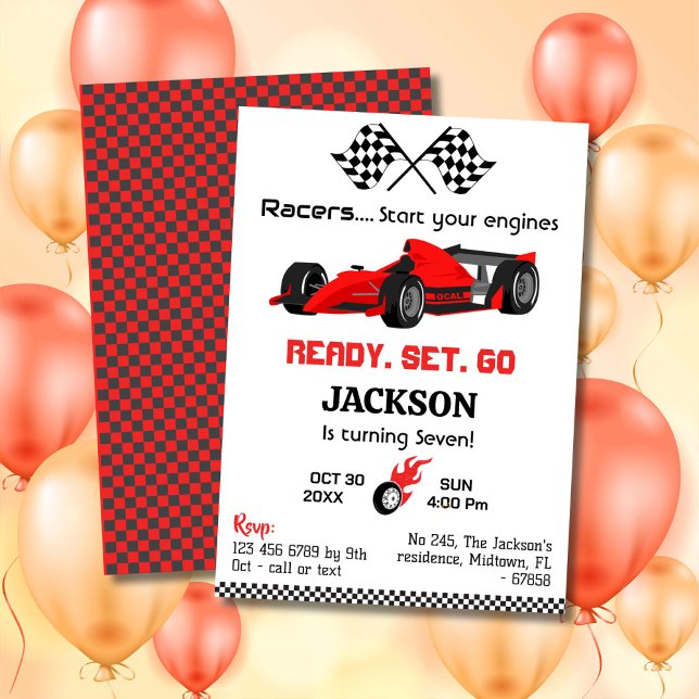 Invitation Prêt set go rouge voiture de course moderne 7e ann (Créateur téléchargé)
