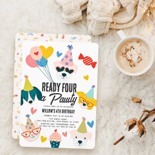 Invitation Prêts pour une fête pour chiens et chats à 4 ans