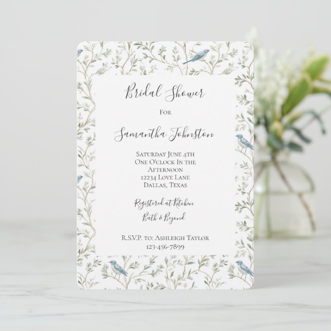 Invitation Pretty Blue Birds Dream Bridal Shower (Debout devant)