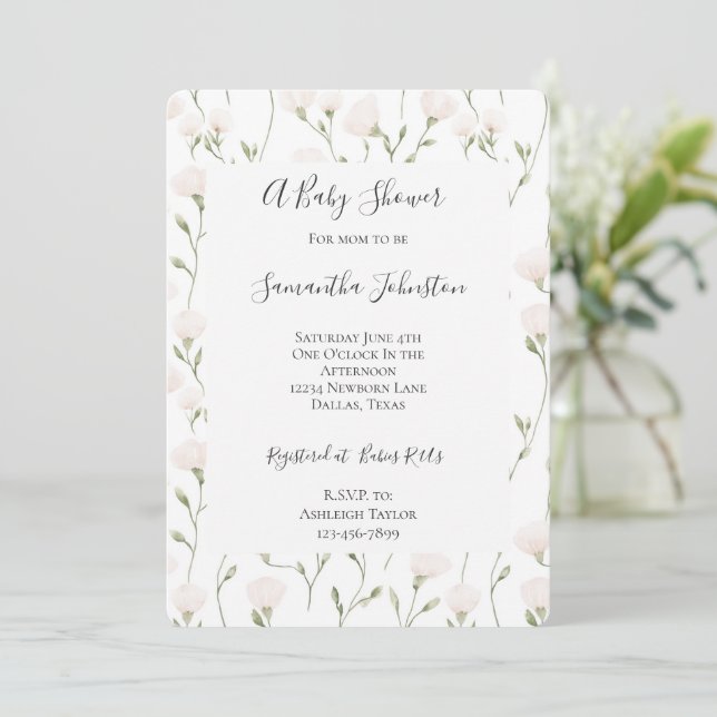 Invitation Pretty Blush Pink Floral Baby Shower (Debout devant)