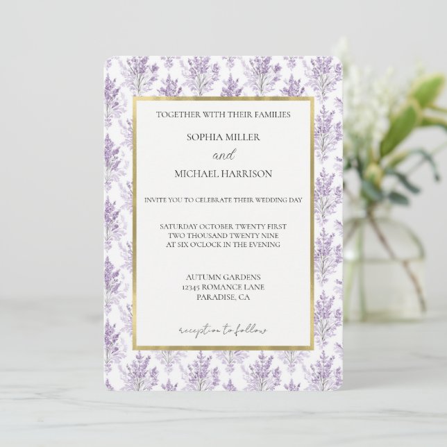 Invitation Pretty Lavender Flowers Wedding (Debout devant)