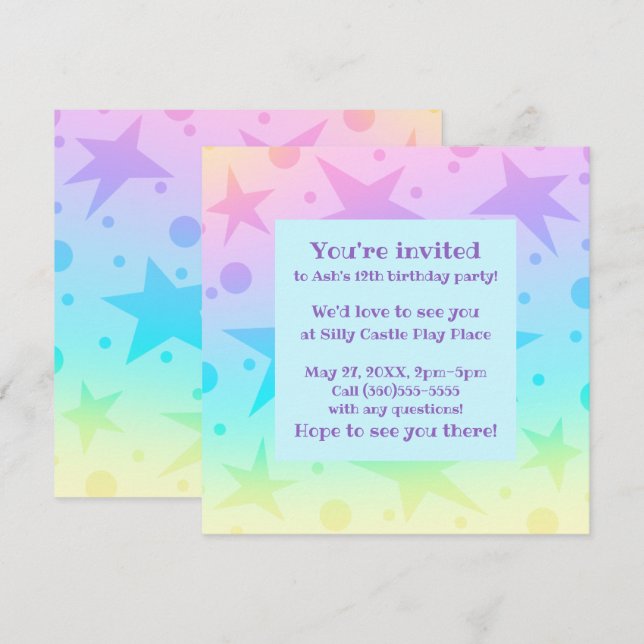 Invitation Pretty Pastel Stars And Dots Gradient (Devant / Derrière)