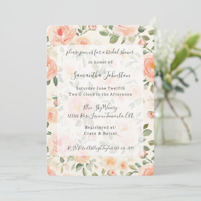 Invitation Pretty Peach Floral Bridal Shower (Debout devant)