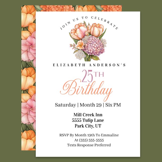 Invitation Pretty Pink and Orange Tulip 25th Birthday (Créateur téléchargé)
