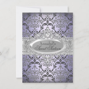 Invitation Pretty Purple & Silver Damask pour Swee