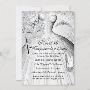 Invitation Pretty Silver Princess Masquerade Sweet