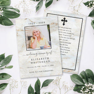 Invitation Prière funéraire photo minimaliste Marbre Or