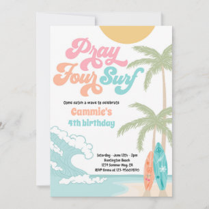 Invitation Prière Quatre Surfs Retro Surf Beach 4e anniversai
