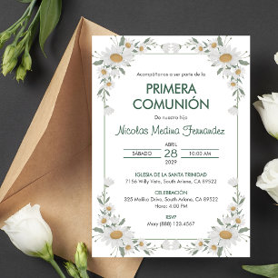Invitation Primera Comunion Fleurs blanches Première communio