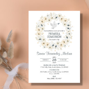Invitation Primera Comunion Fleurs blanches Première communio