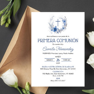 Invitation Primera Comunion Fleurs Bleues Première Communion 