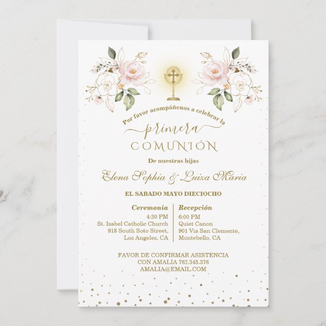 Invitation Primera Comunión Girls Twins First Holy Communion  (Devant)