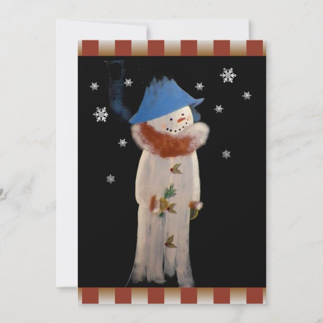 Invitation Primitive Folk Art Snowman Fête des Fêtes (Devant)