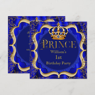 Invitation Prince 1er anniversaire garçon Royal Blue Gold Cro