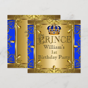 Invitation Prince 1er anniversaire garçon Royal Blue Gold Cro