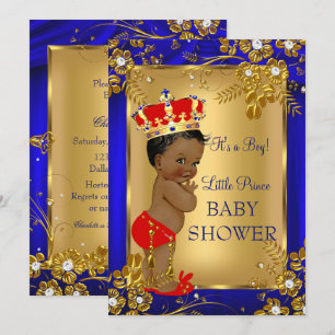 Invitation Prince Afro-Américain Fête de Naissance Or Rouge D