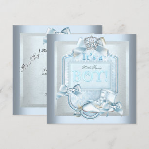 Invitation Prince Baby shower Baby Boy Blue Damask Chaussure
