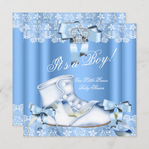 Invitation Prince Baby shower Baby Boy Blue Lace Chaussure 6a