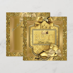 Invitation Prince Baby shower Bébé Garçon Elite Damask Gold