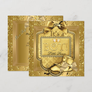 Invitation Prince Baby shower Bébé Garçon Elite Damask Gold 2