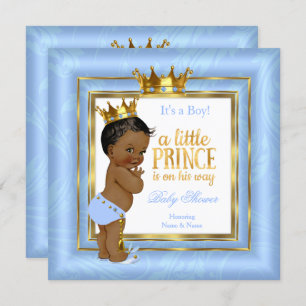 Invitation Prince Baby shower Bleu Blanc Or Couronne