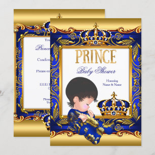 Invitation Prince Baby shower Blue Gold Foil Boy