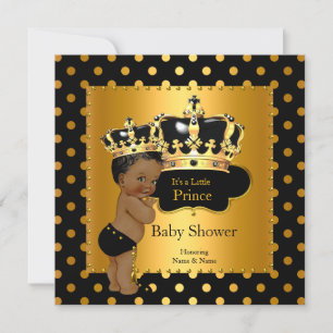 Invitation Prince Baby shower Boy Black Gold Ethnic