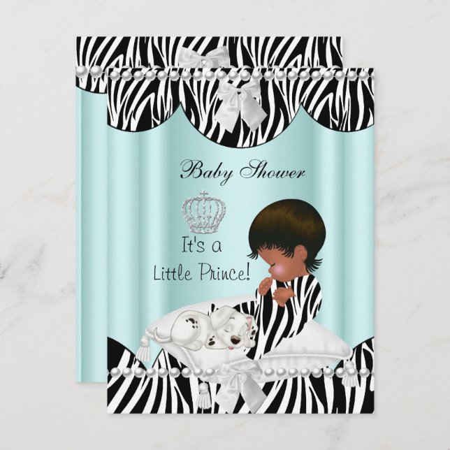 Invitation Prince Baby shower Boy Ethnic Zebra (Devant / Derrière)