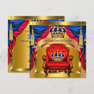 Invitation Prince Baby shower Boy Royal Blue Red Gold