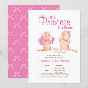 Invitation Prince Baby shower Chats Kitten Girls Rose mignonn