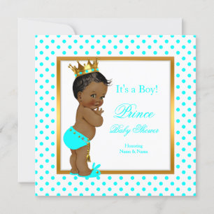 Invitation Prince Baby Shower Garçon Teal pois ethnique