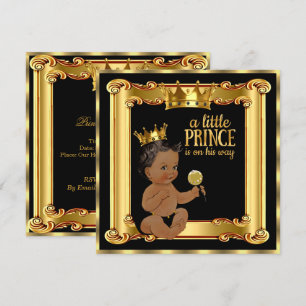 Invitation Prince Baby shower Gold Faux Foil Black Ethnic