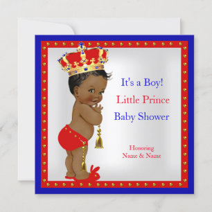 Invitation Prince Baby shower Rouge Blanc Bleu Boy Ethnic